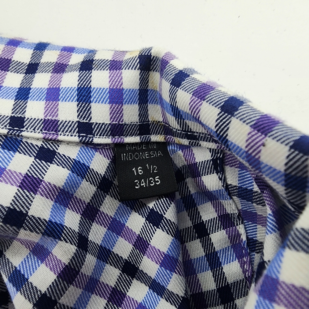 Esquire Slim Fit Non Iron Dress Shirt Men 16.5 34/35 Long Sleeve Gingham Blue - Picture 6 of 9